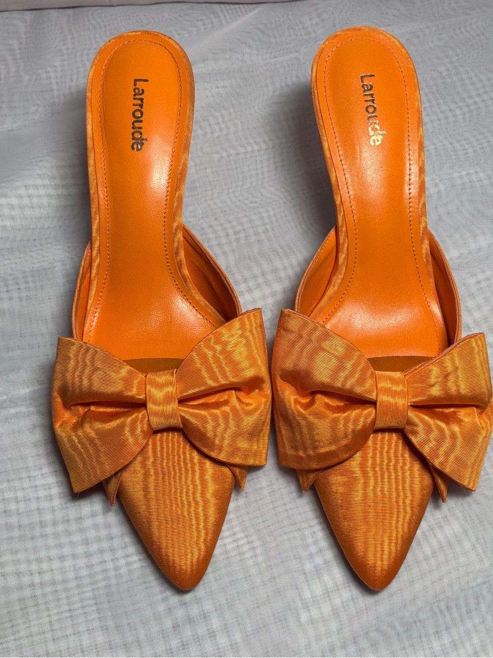 Larroude Orange Pointed-Toe Bow Mule sz 8.5